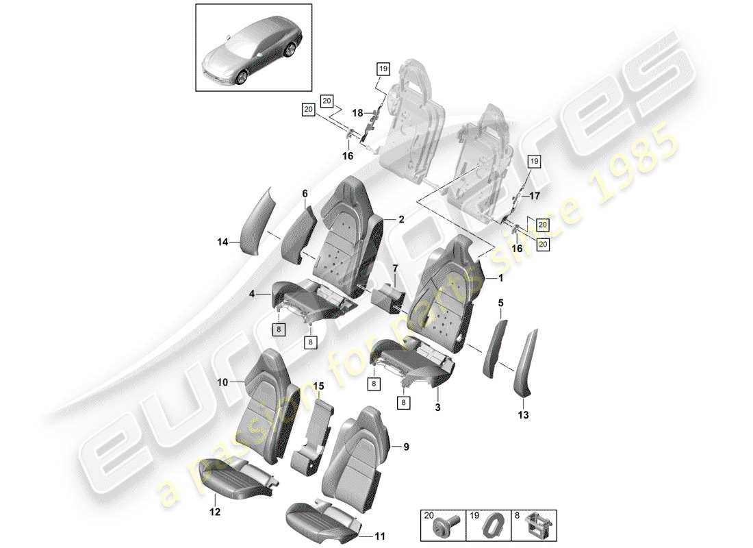 Porsche Panamera 971 (2017) SEAT Parts Diagram