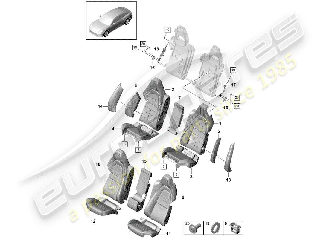 Porsche Panamera 971 (2017) SEAT Parts Diagram