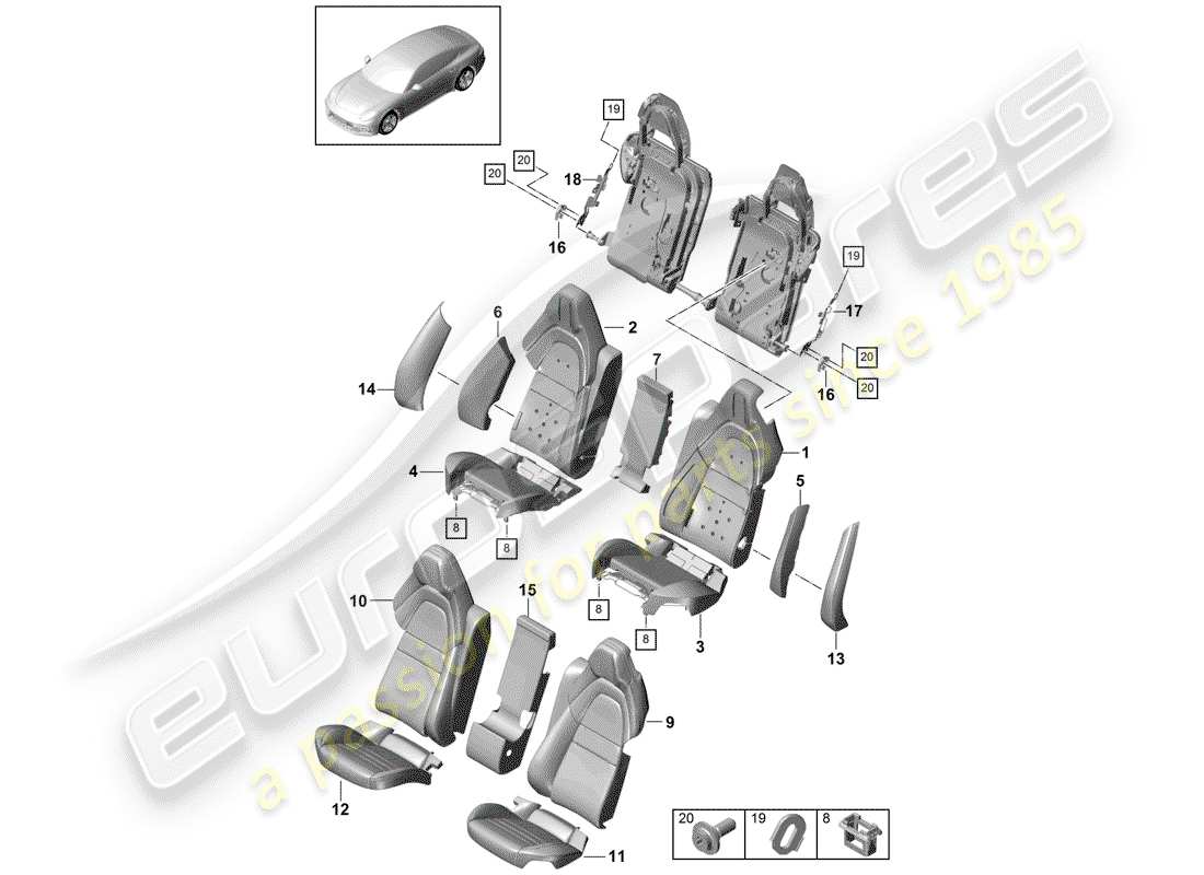 Porsche Panamera 971 (2017) SEAT Parts Diagram