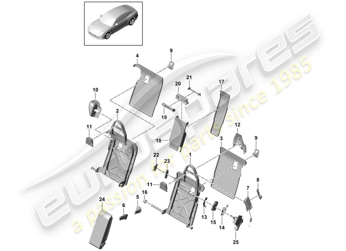 Porsche Panamera 971 (2017) back seat backrest Parts Diagram