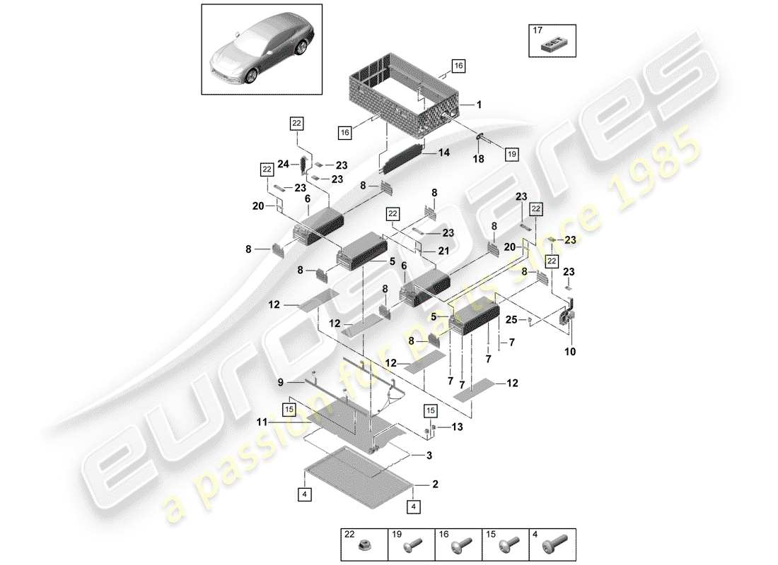 Porsche Panamera 971 (2017) high-voltage battery Parts Diagram