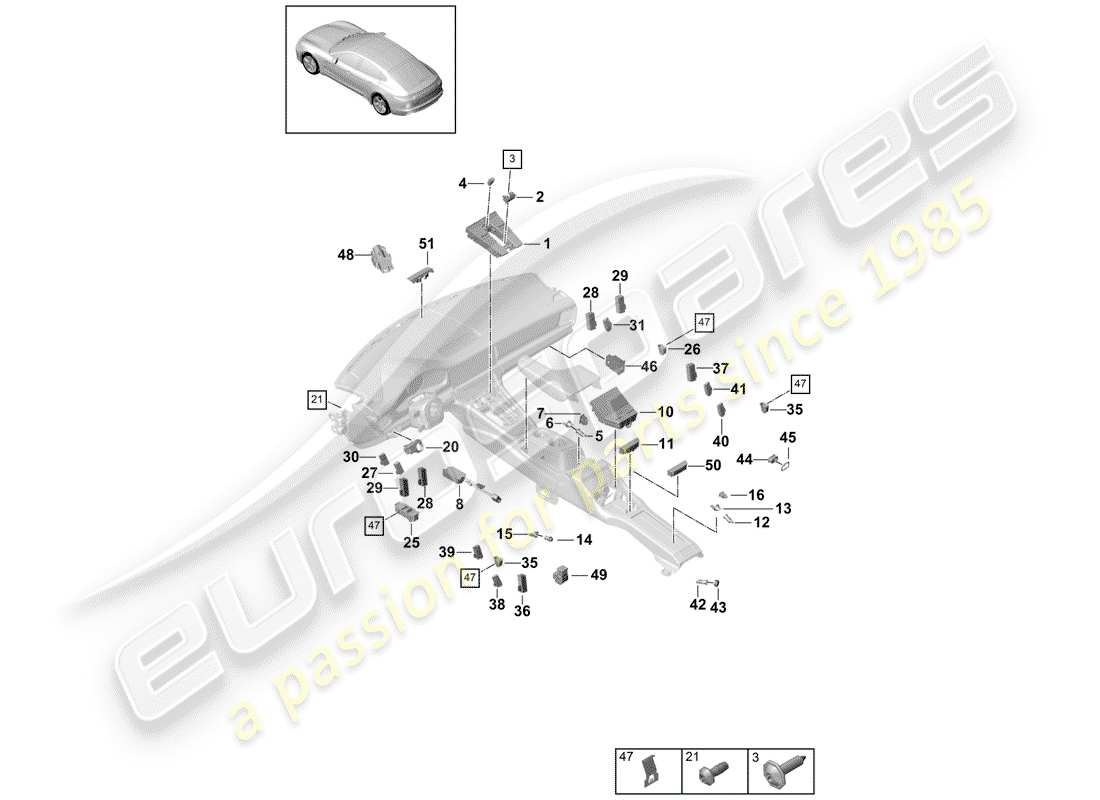 Porsche Panamera 971 (2017) MULTIPLE SWITCH Parts Diagram