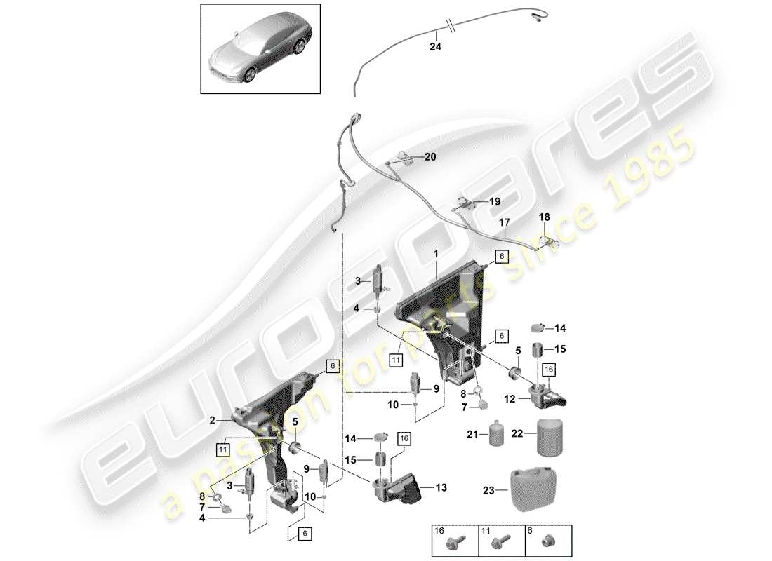Porsche Panamera 971 (2017) windshield washer unit Parts Diagram