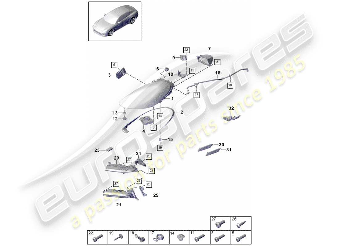 Porsche Panamera 971 (2017) LED HEADLIGHT Parts Diagram