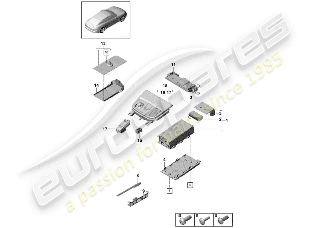 Porsche Panamera 971 (2017) for vehicles with telephone Parts Diagram