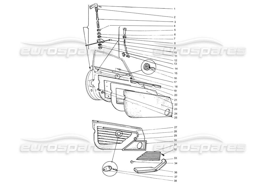 Ferrari 365 GTB4 Daytona (Coachwork) Inner Door panels & outer handle Parts Diagram