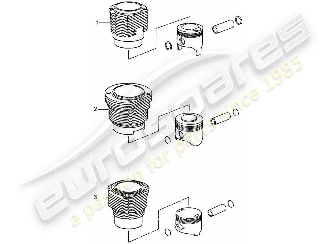 Porsche Replacement catalogue (1969) CYLINDER WITH PISTONS Part Diagram