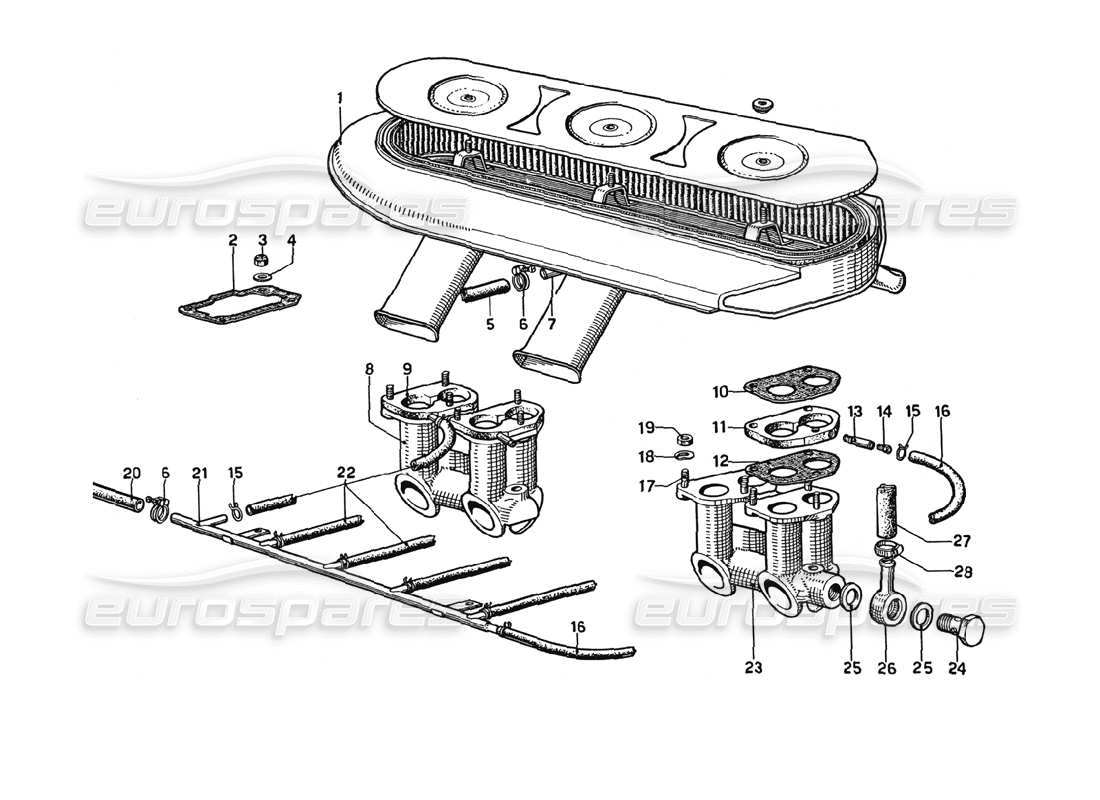 Ferrari 275 GTB4 Air Filter - Manifolds - Blow-By Parts Diagram