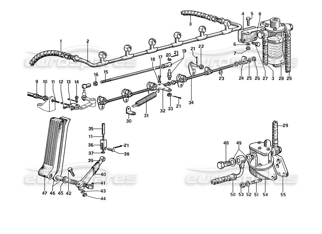 Ferrari 275 GTB4 feeding and controls Parts Diagram