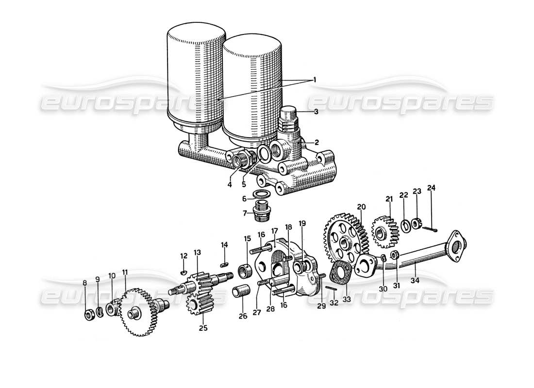 Ferrari 275 GTB4 Oil Pump and Filters Part Diagram