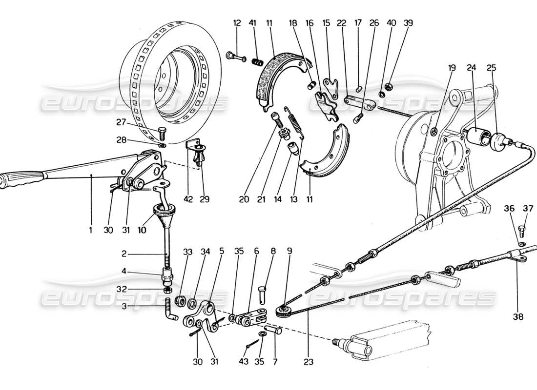 Ferrari 365 GT4 2+2 (1973) Handbrake Control Parts Diagram