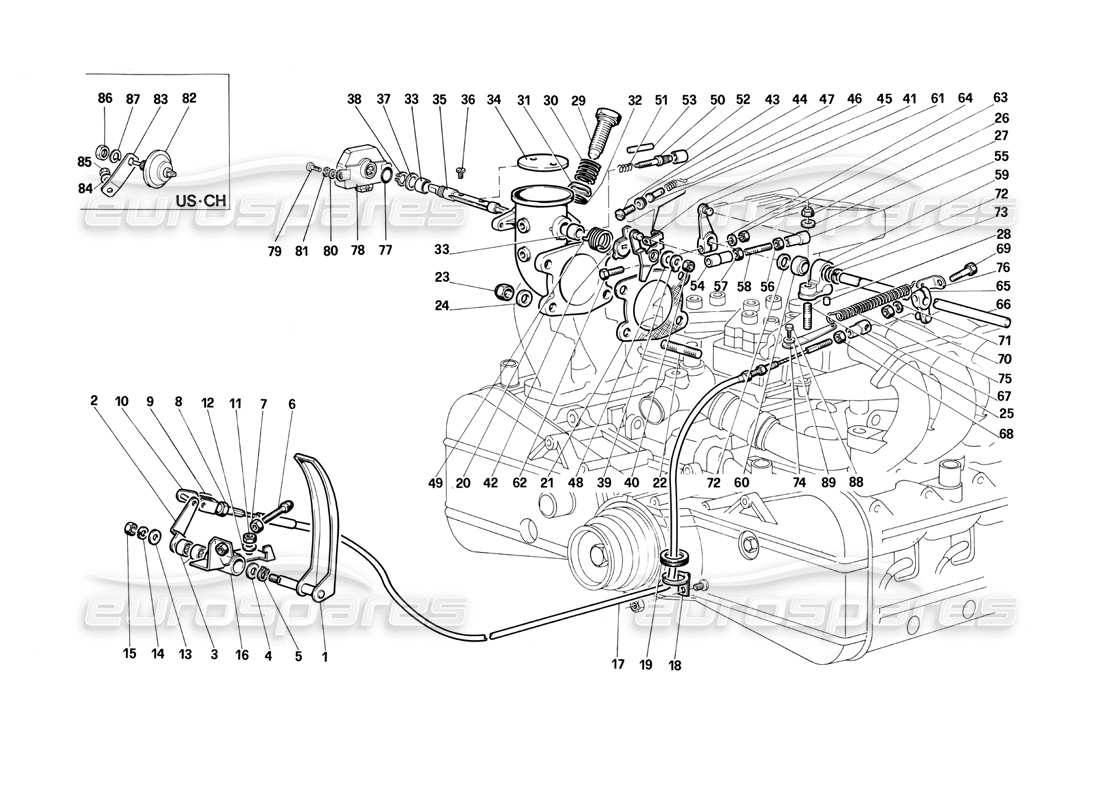 Ferrari Testarossa (1990) throttle control Parts Diagram