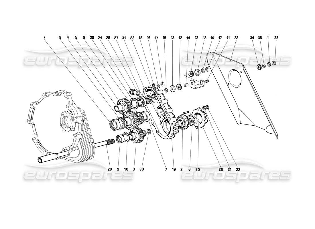 Ferrari Testarossa (1990) Gearbox Transmission Parts Diagram
