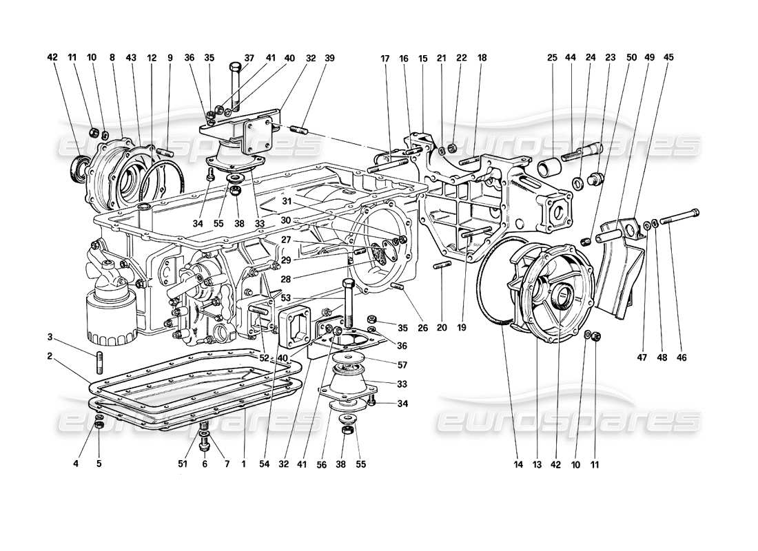 Ferrari Testarossa (1990) Gearbox - Mounting and Covers Parts Diagram