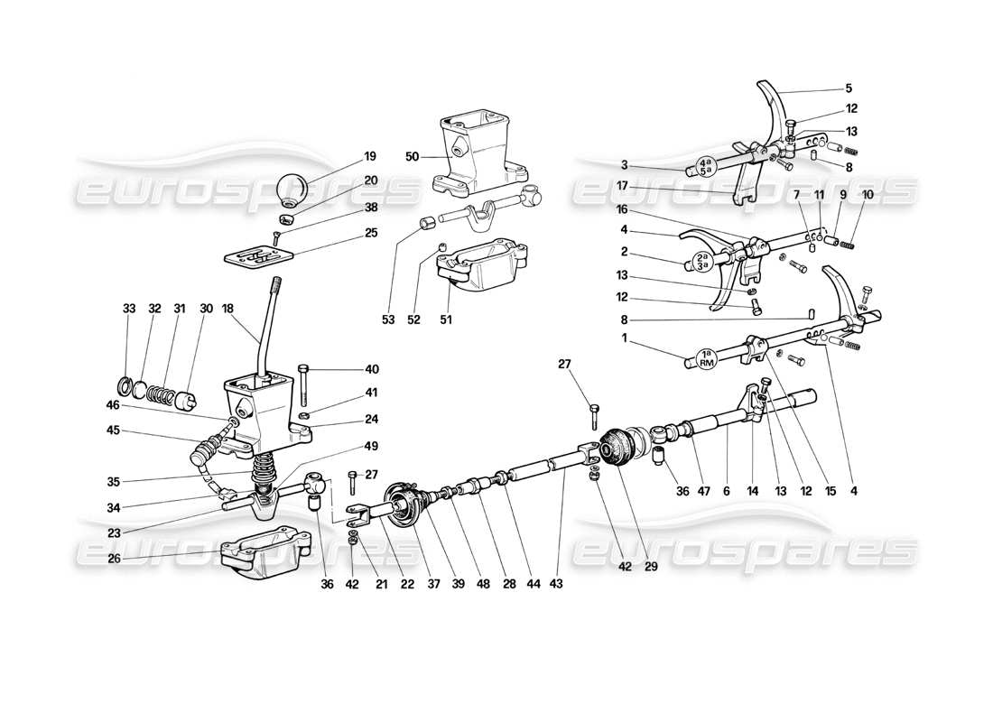 Ferrari Testarossa (1990) Gearbox Controls Parts Diagram
