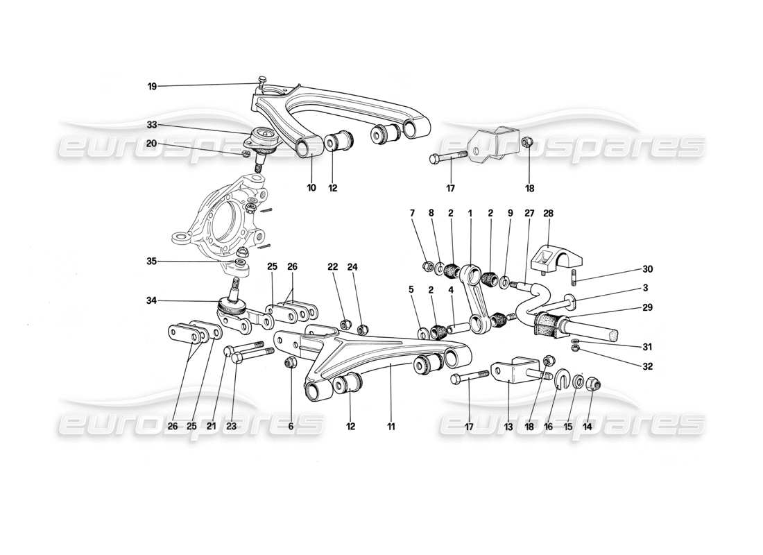 Ferrari Testarossa (1990) Front SUSpension - Wishbones (Starting From Car No. 75997) Parts Diagram