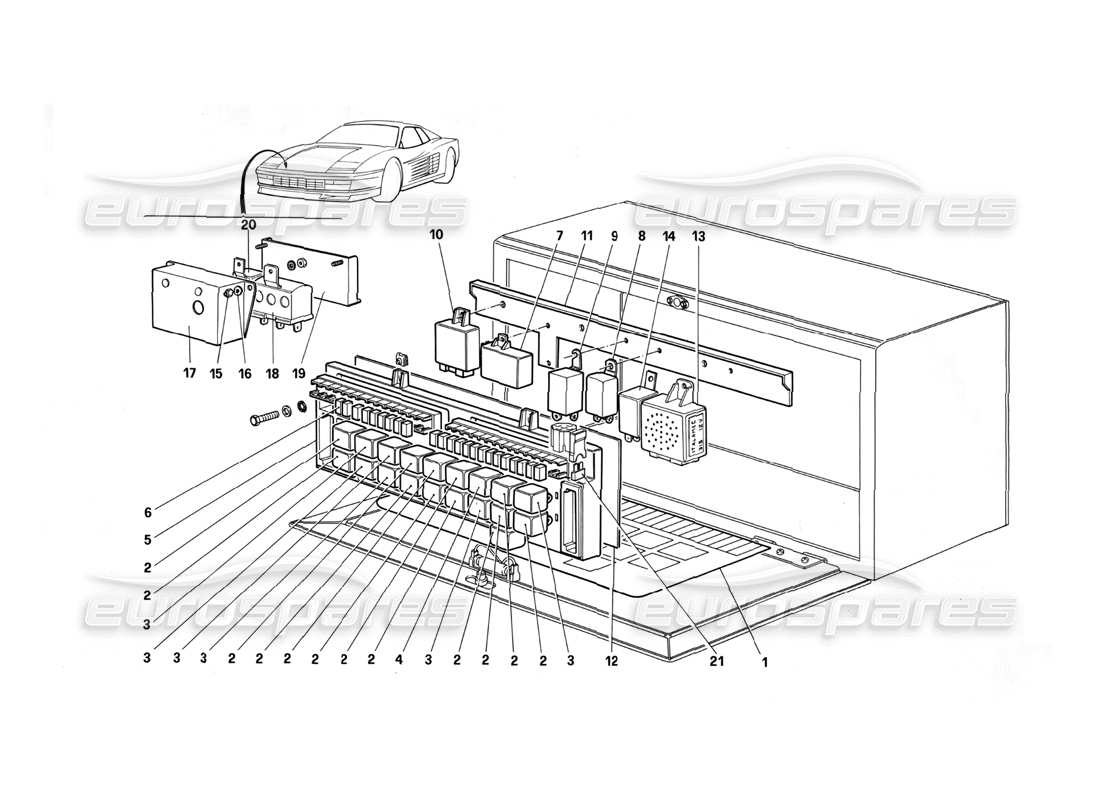 Ferrari Testarossa (1990) Valves and Relays Parts Diagram