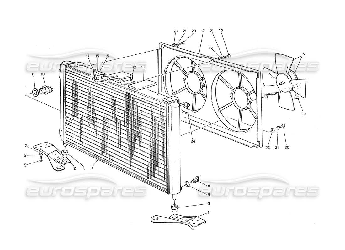 Maserati Biturbo 2.5 (1984) radiator and cooling fans Parts Diagram