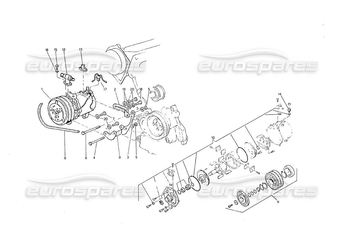 Maserati Biturbo 2.5 (1984) Air Compressor andf Brackets Part Diagram