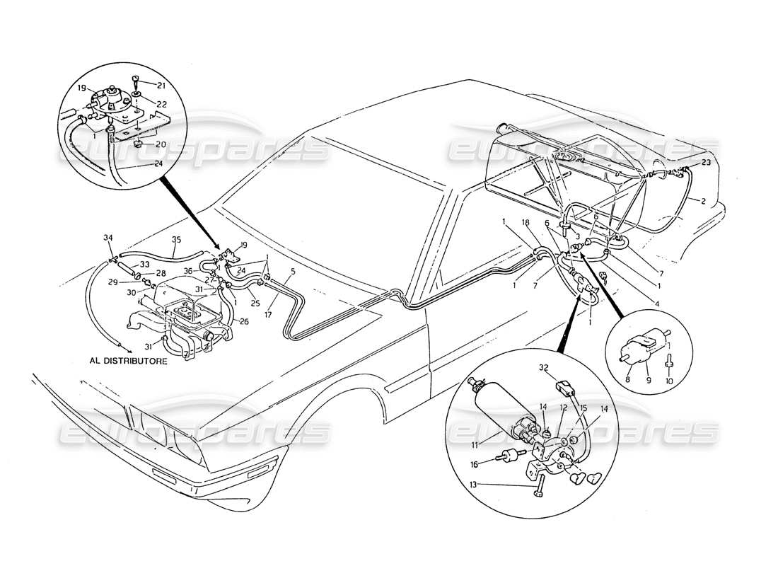 Maserati Biturbo 2.5 (1984) Fuel Pipes Parts Diagram