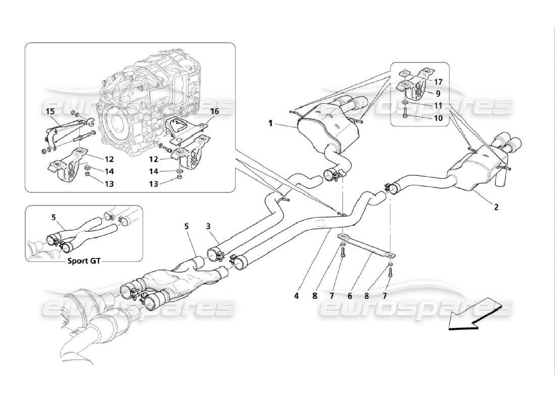 Maserati QTP. (2006) 4.2 silencers Parts Diagram