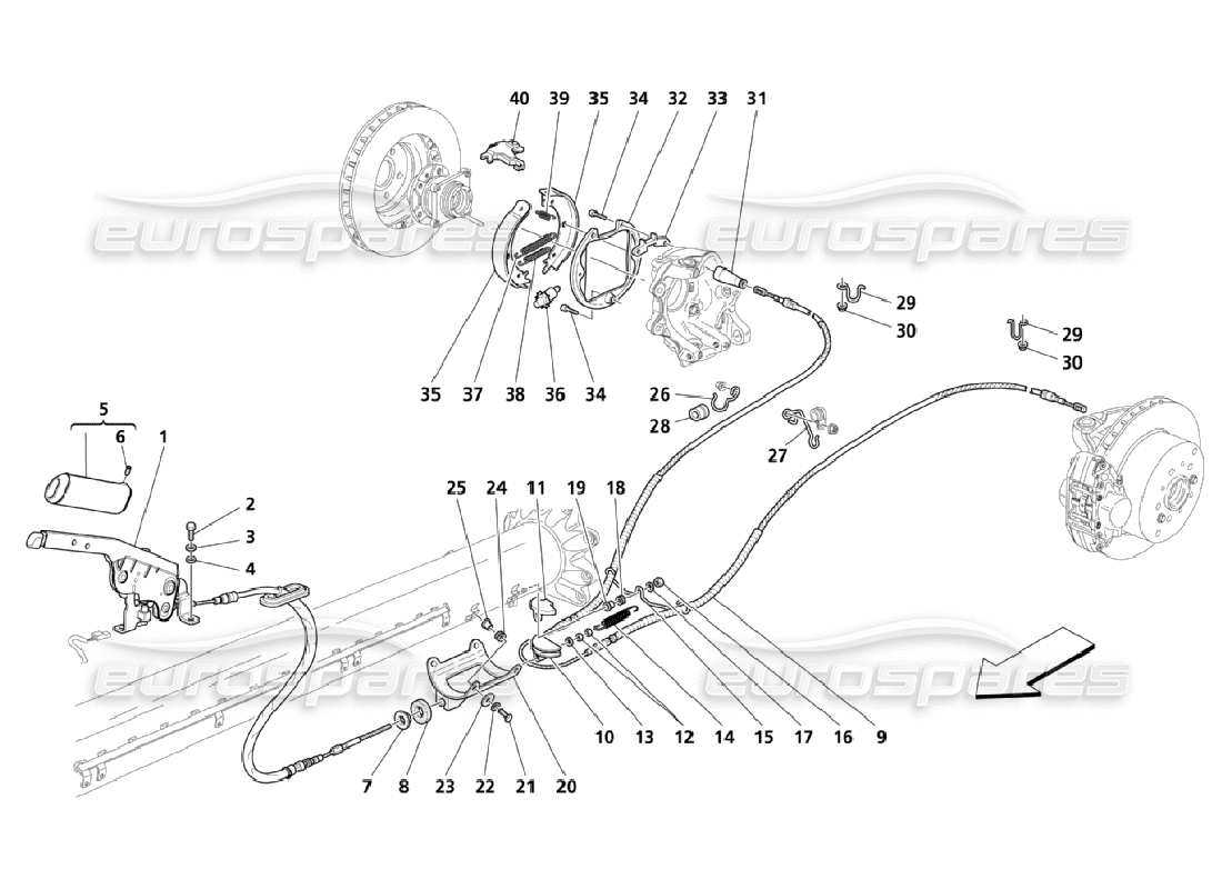 Maserati QTP. (2006) 4.2 Hand-Brake Control Parts Diagram