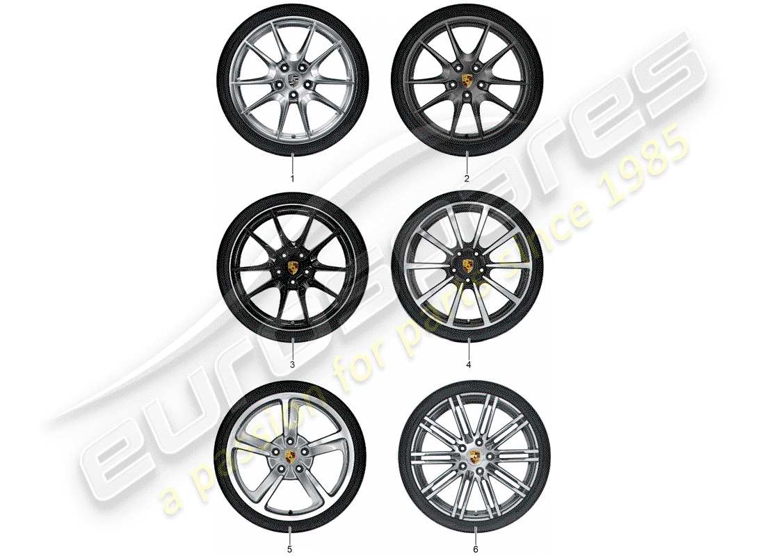 Porsche Tequipment 98X/99X (2013) 1 SET ALUMINIUM RIMS WITH Part Diagram