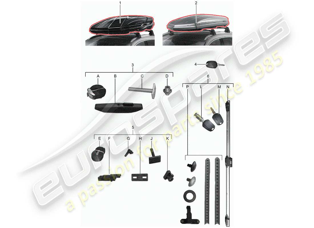 Porsche Tequipment 98X/99X (2015) ROOF BOX Part Diagram