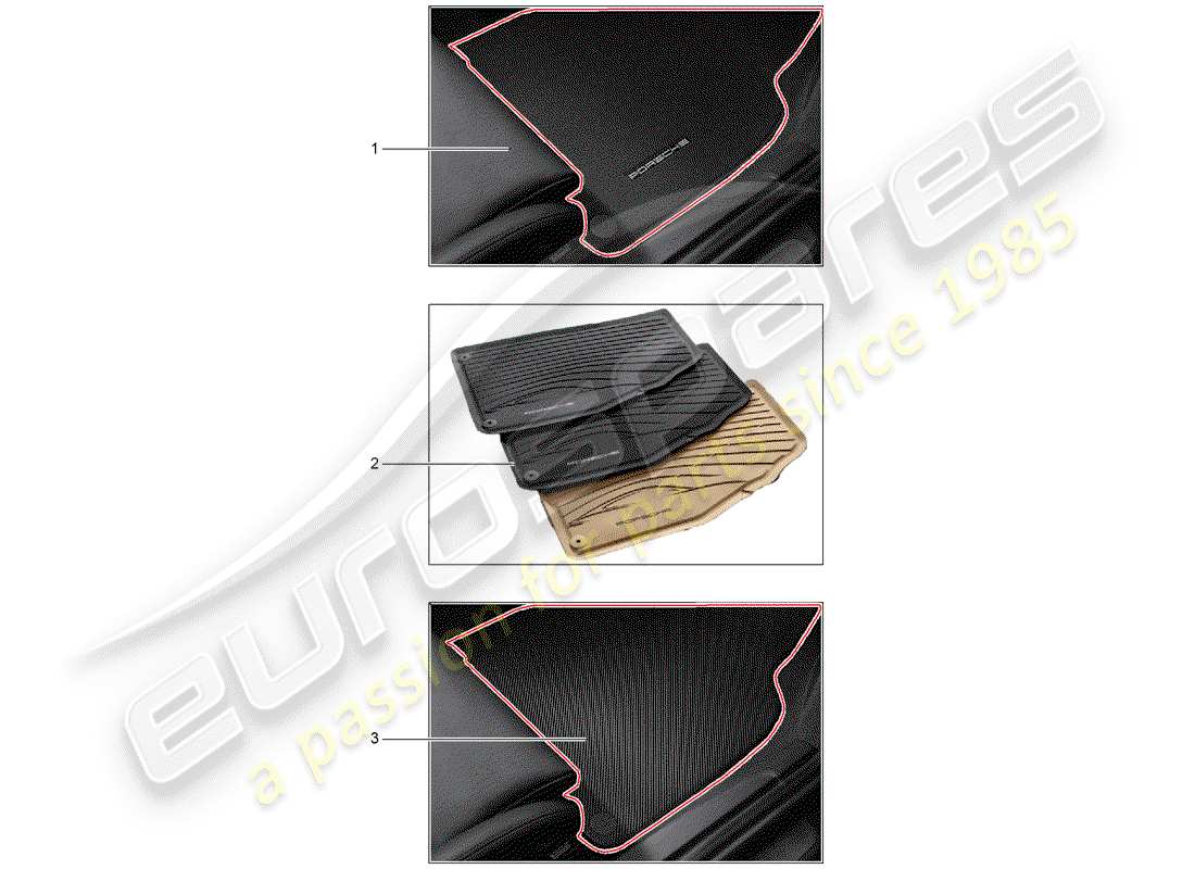 Porsche Tequipment 98X/99X (2016) 1 SET FOOTMATS (TEXTILE) Part Diagram