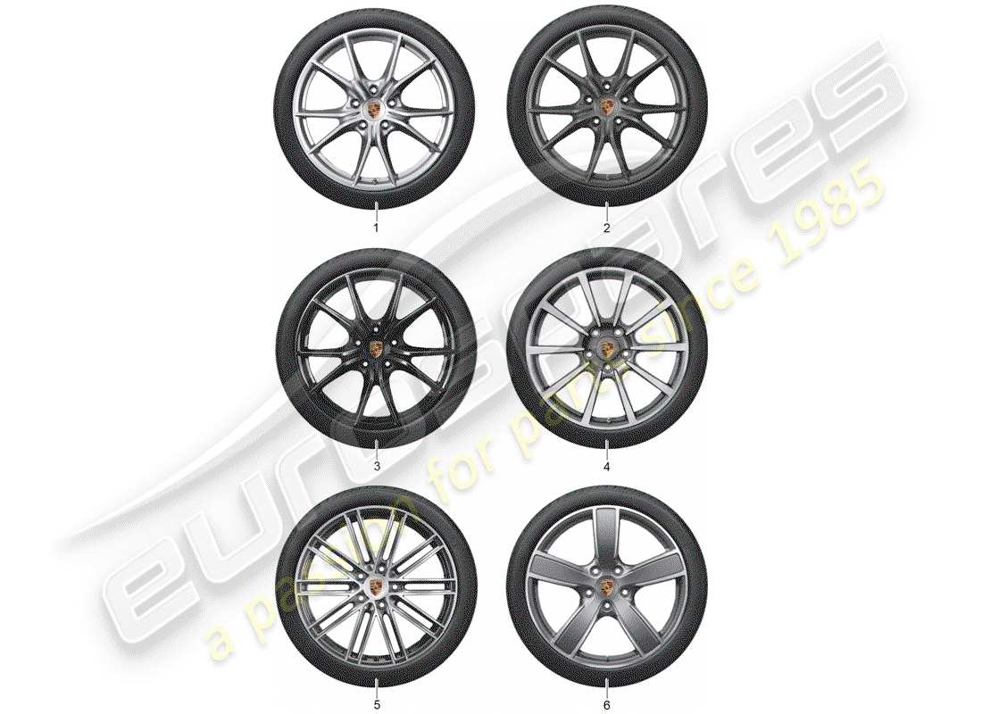 Porsche Tequipment 98X/99X (2017) 1 SET ALUMINIUM RIMS WITH Part Diagram