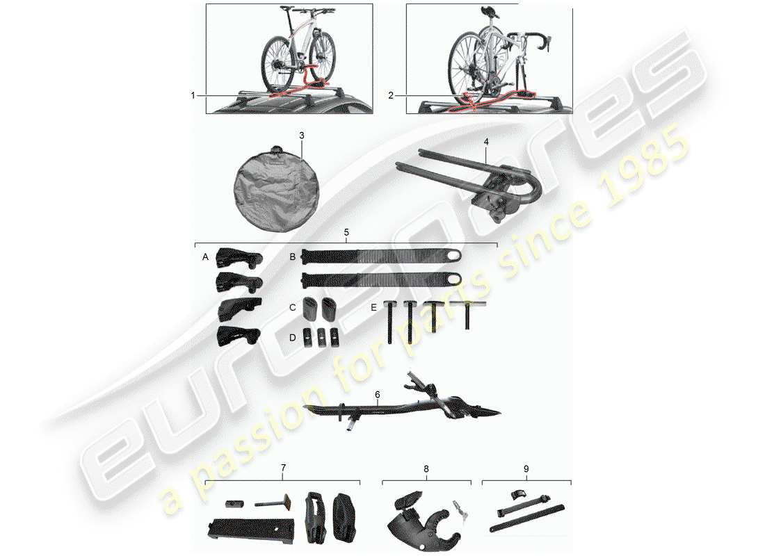 Porsche Tequipment 98X/99X (2018) BICYCLE CARRIER Part Diagram