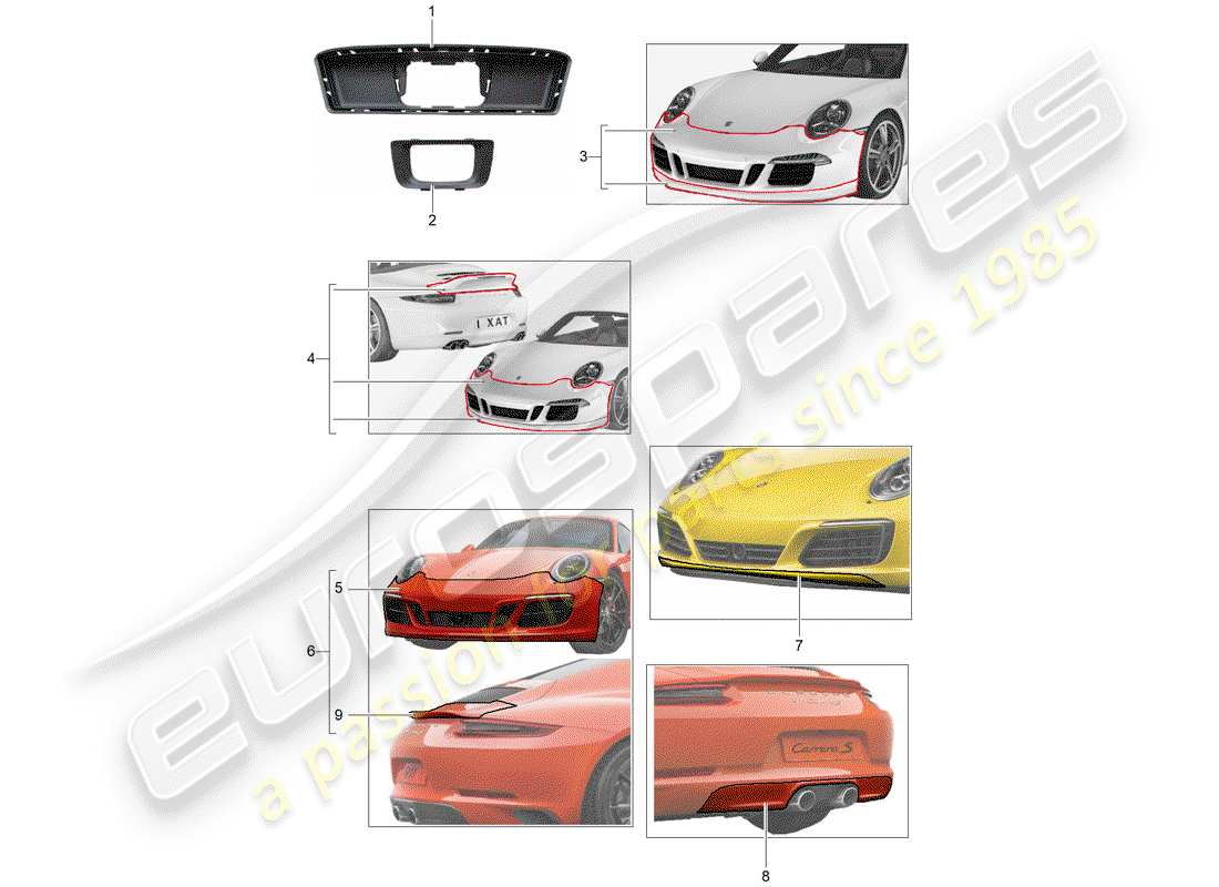Porsche Tequipment 98X/99X (2019) Sport Design package Part Diagram