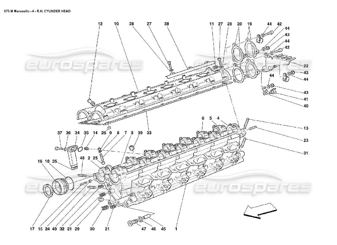 Ferrari 575M Maranello RH Cylinder Head Parts Diagram