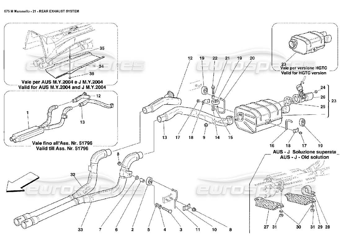 Ferrari 575M Maranello Rear Exhaust System Parts Diagram