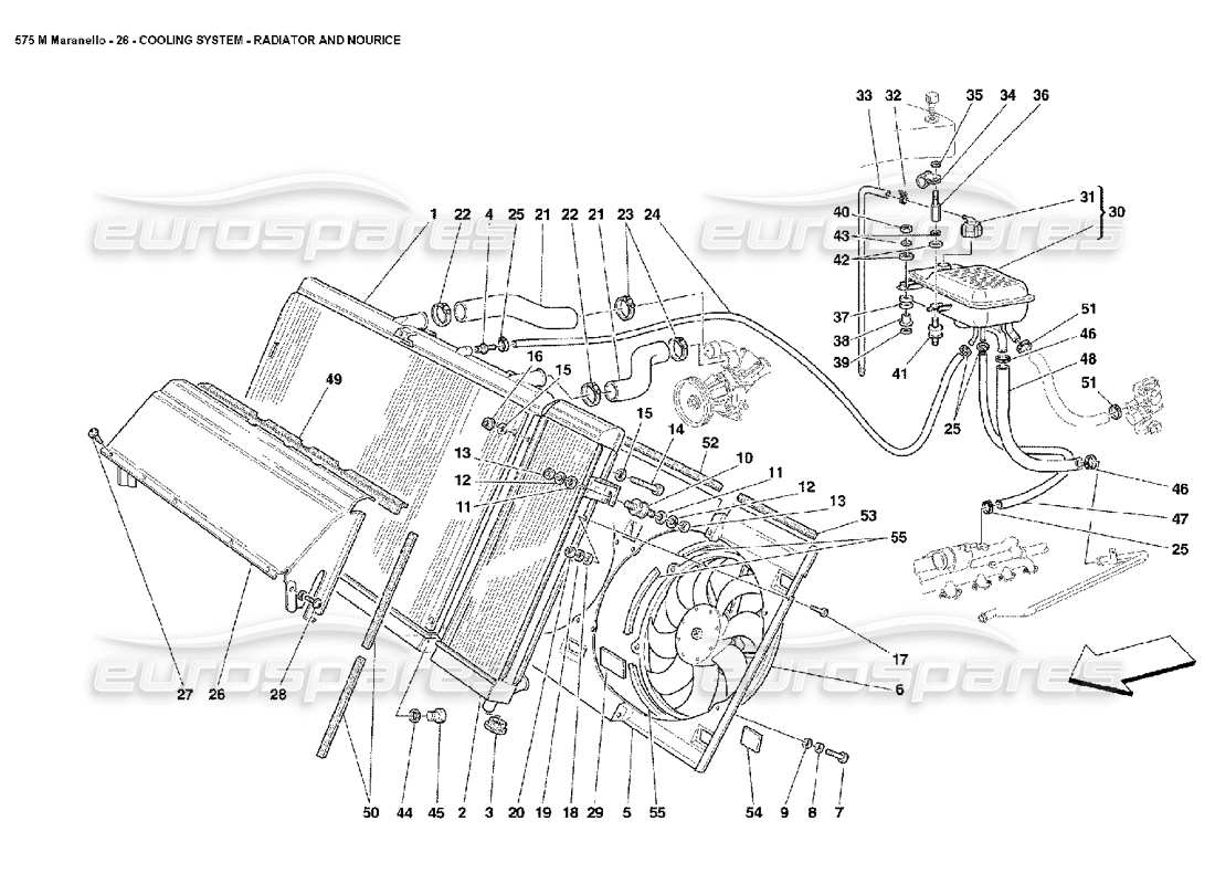 Ferrari 575M Maranello Cooling System Radiator and Nourice Parts Diagram