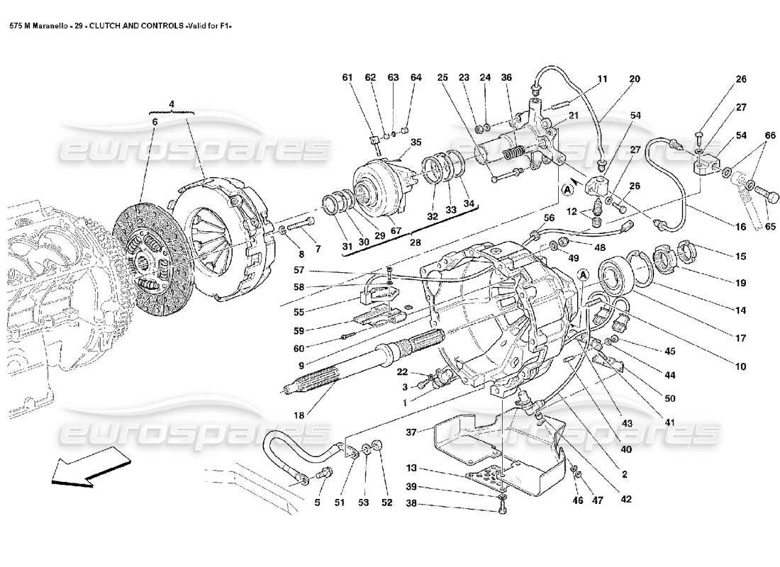 Ferrari 575M Maranello Clutch and Controls Valid for F1 Parts Diagram