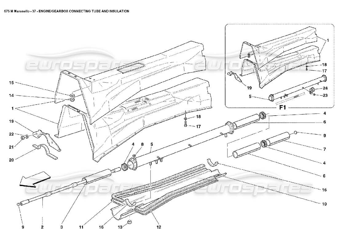 Ferrari 575M Maranello Engine-Gearbox Connecting Tube and Insulation Parts Diagram