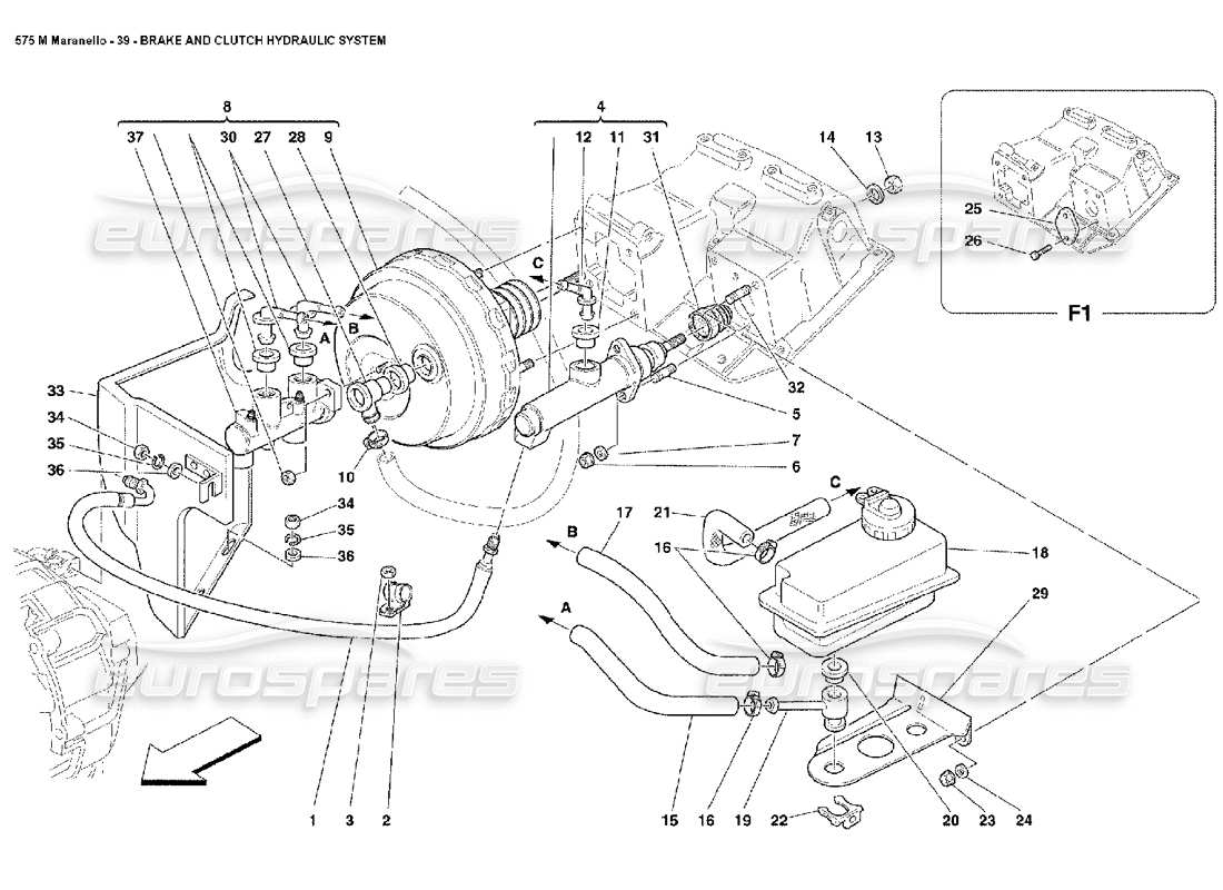 Ferrari 575M Maranello Brake and Clutch Hydraulic System Parts Diagram