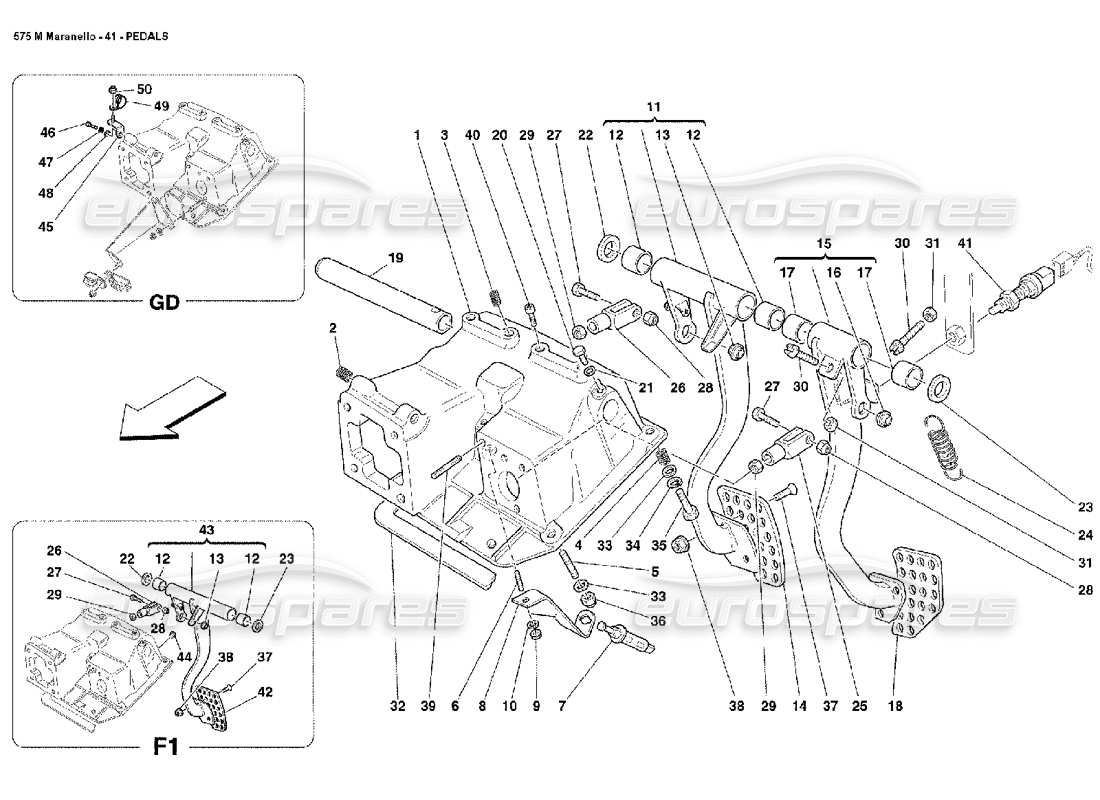 Ferrari 575M Maranello Pedals Parts Diagram