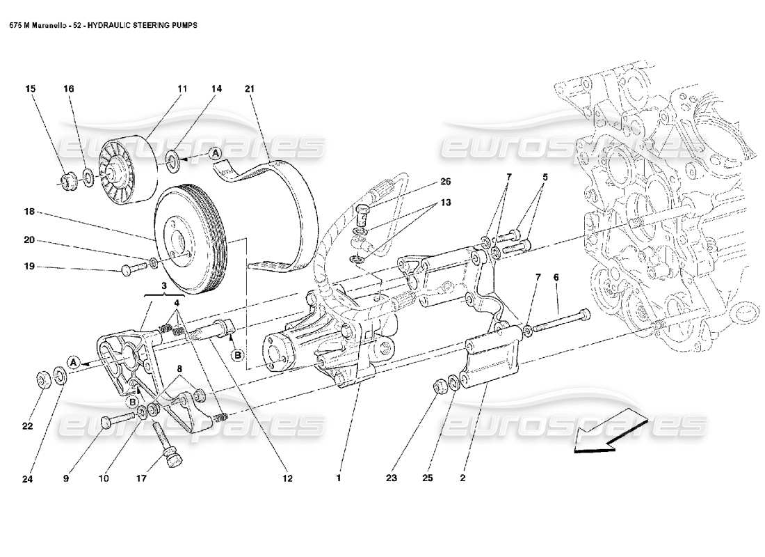 Ferrari 575M Maranello Hydraulic Steering Pumps Parts Diagram