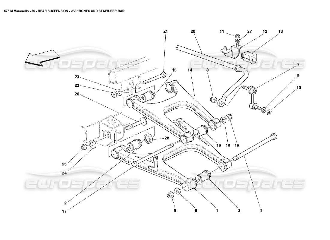 Ferrari 575M Maranello Rear Suspension Wishbones and Stabilizer Bar Parts Diagram