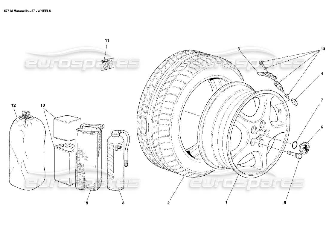 Ferrari 575M Maranello Wheels Parts Diagram