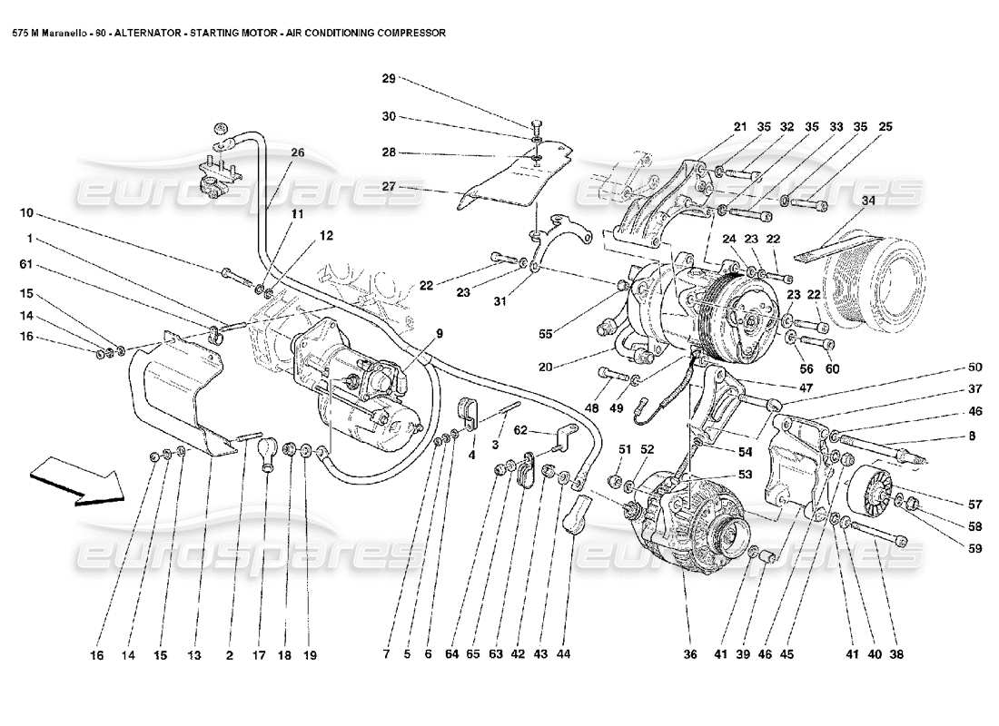 Ferrari 575M Maranello Alternator Starting Motor and A.C. Compressor Parts Diagram