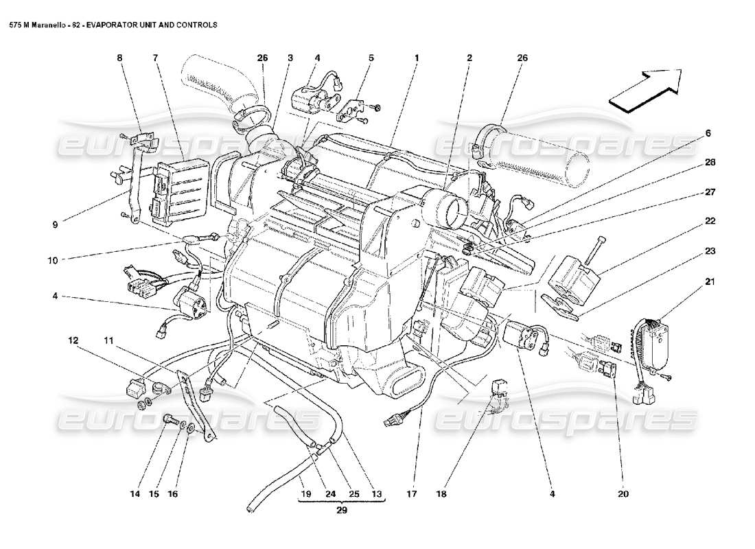 Ferrari 575M Maranello Evaporator Unit and Controls Parts Diagram