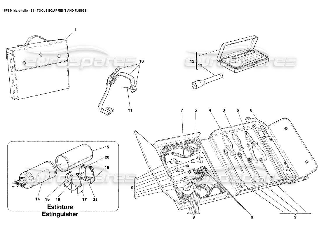 Ferrari 575M Maranello Tools Equipment and Fixings Parts Diagram