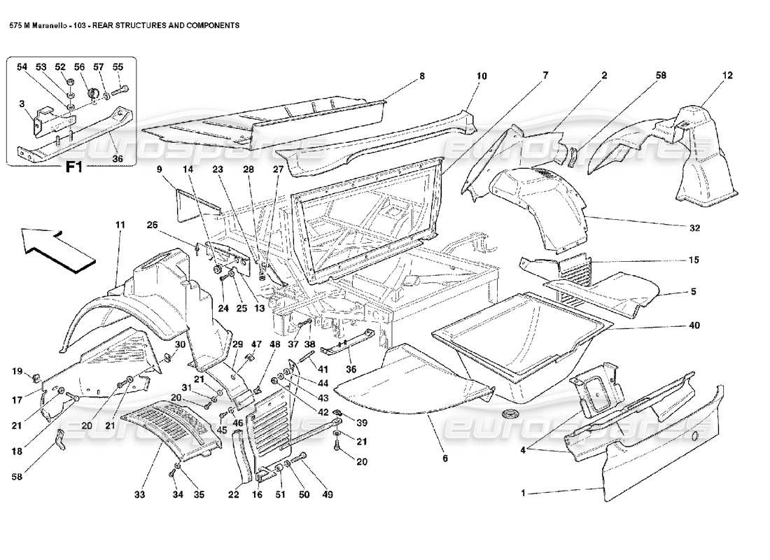 Ferrari 575M Maranello Rear Structures and Components Parts Diagram