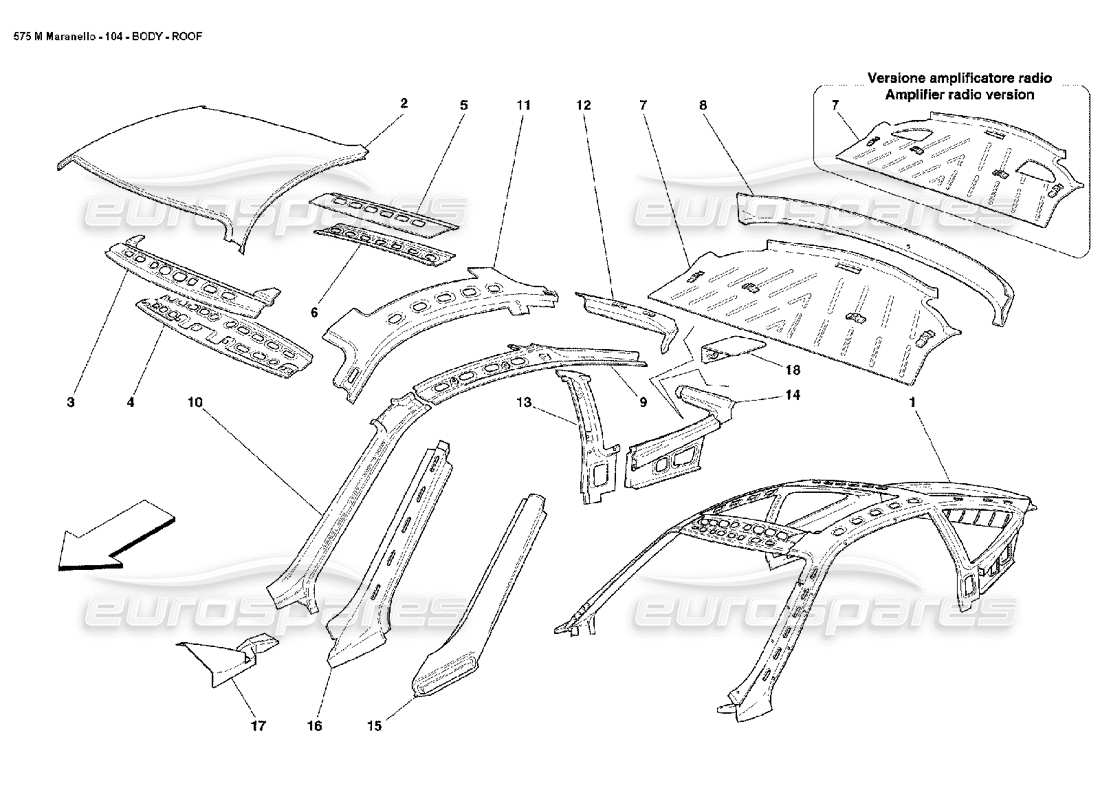 Ferrari 575M Maranello Body Roof Parts Diagram