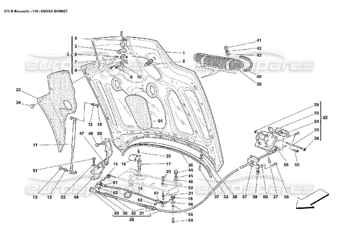 Ferrari 575M Maranello Engine Bonnet Parts Diagram