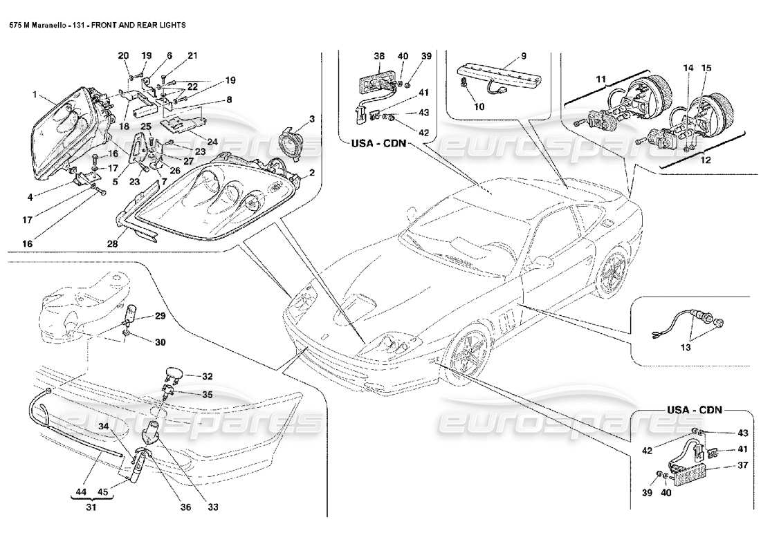 Ferrari 575M Maranello Front and Rear Lights Parts Diagram