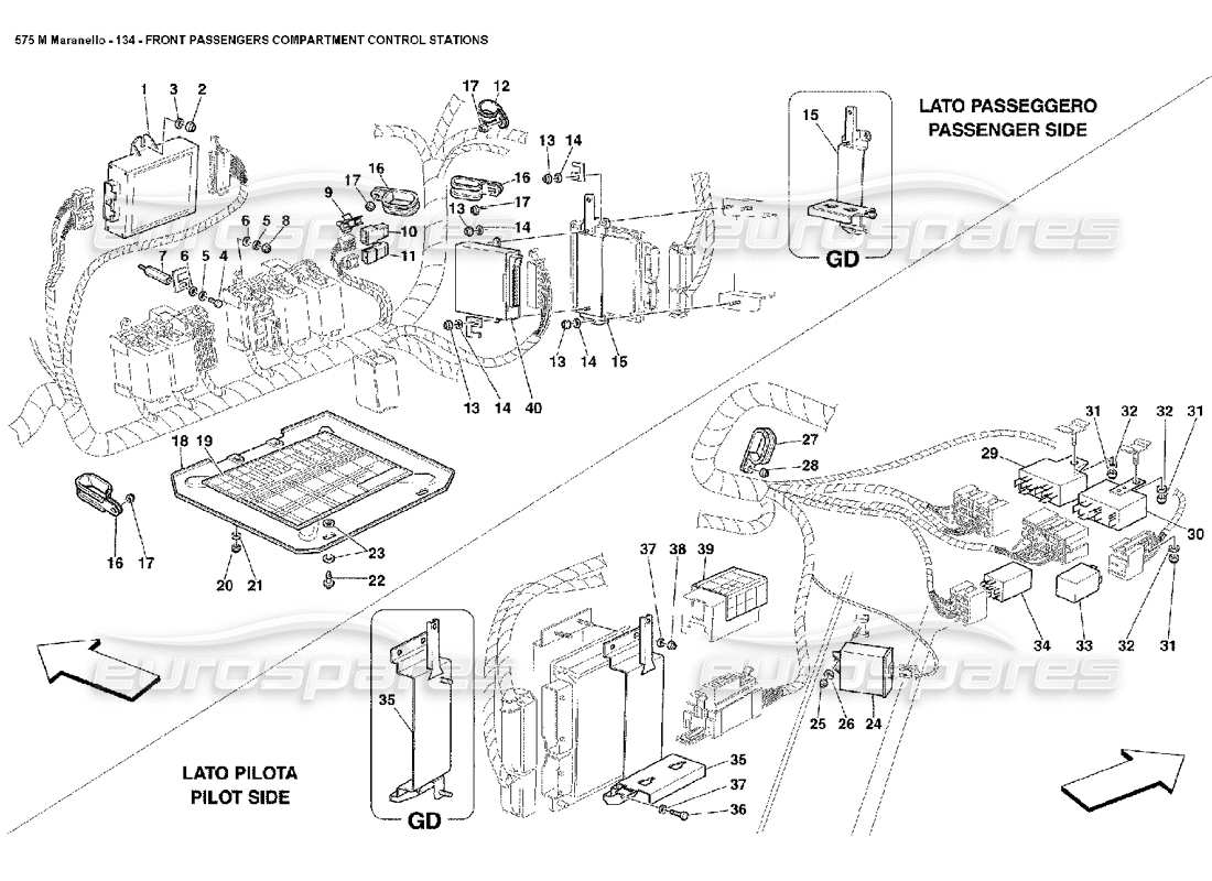 Ferrari 575M Maranello Front Passengers Compartment Control Stations Parts Diagram